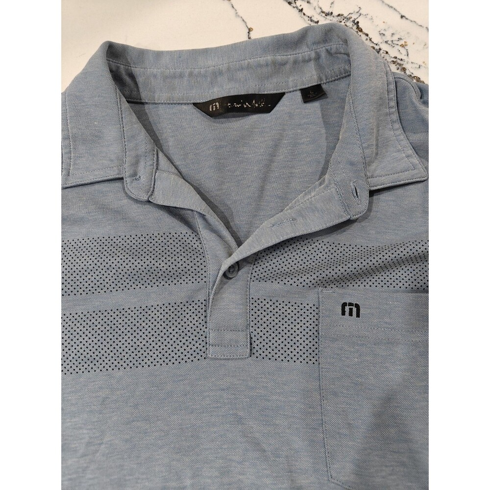 Travis Mathew Men's Short Sleeve Polo Pima Cotton Shirt L Stripe Dot Blue